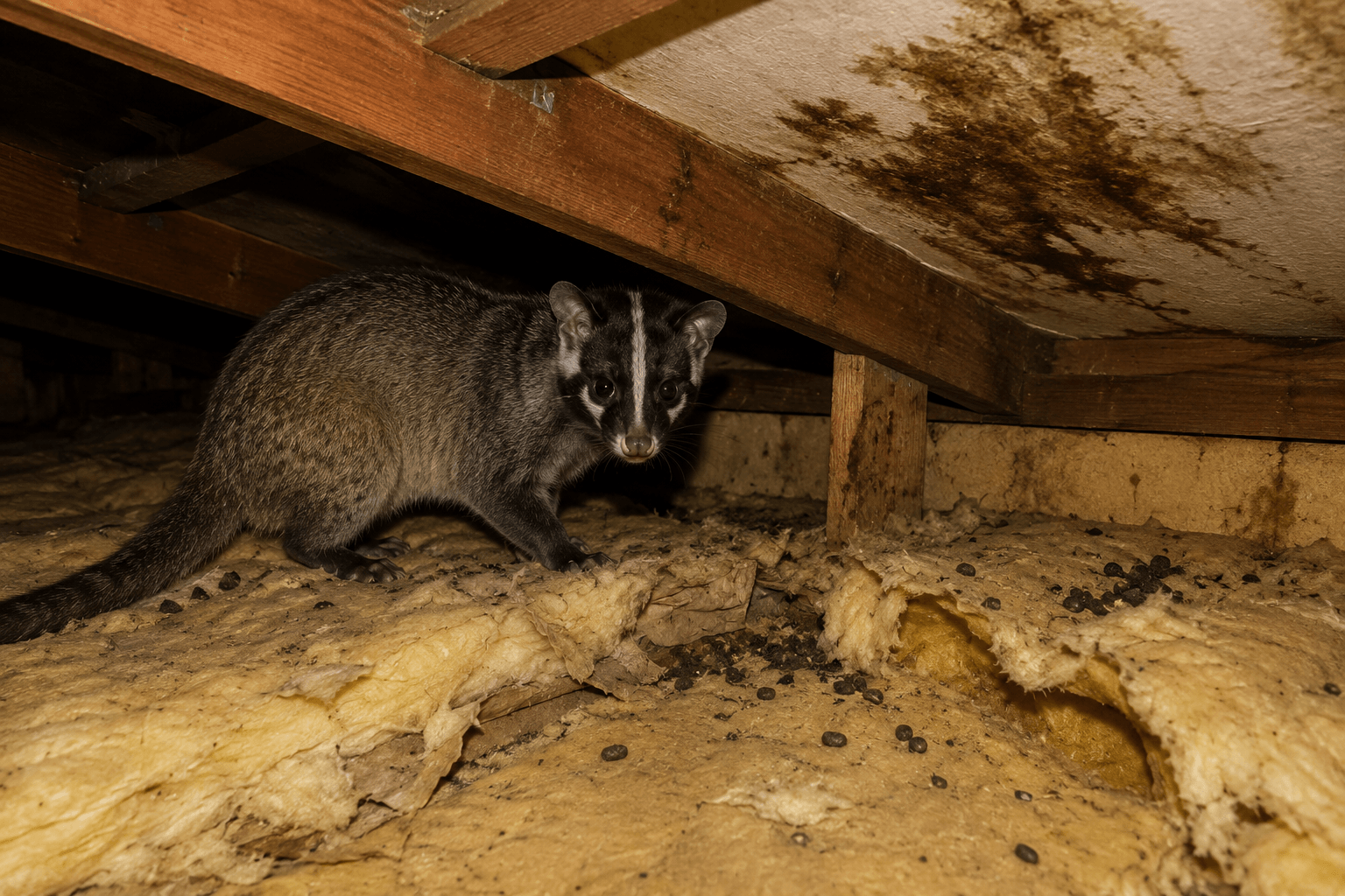 ハクビシンの屋根裏侵入と糞尿被害の対応
